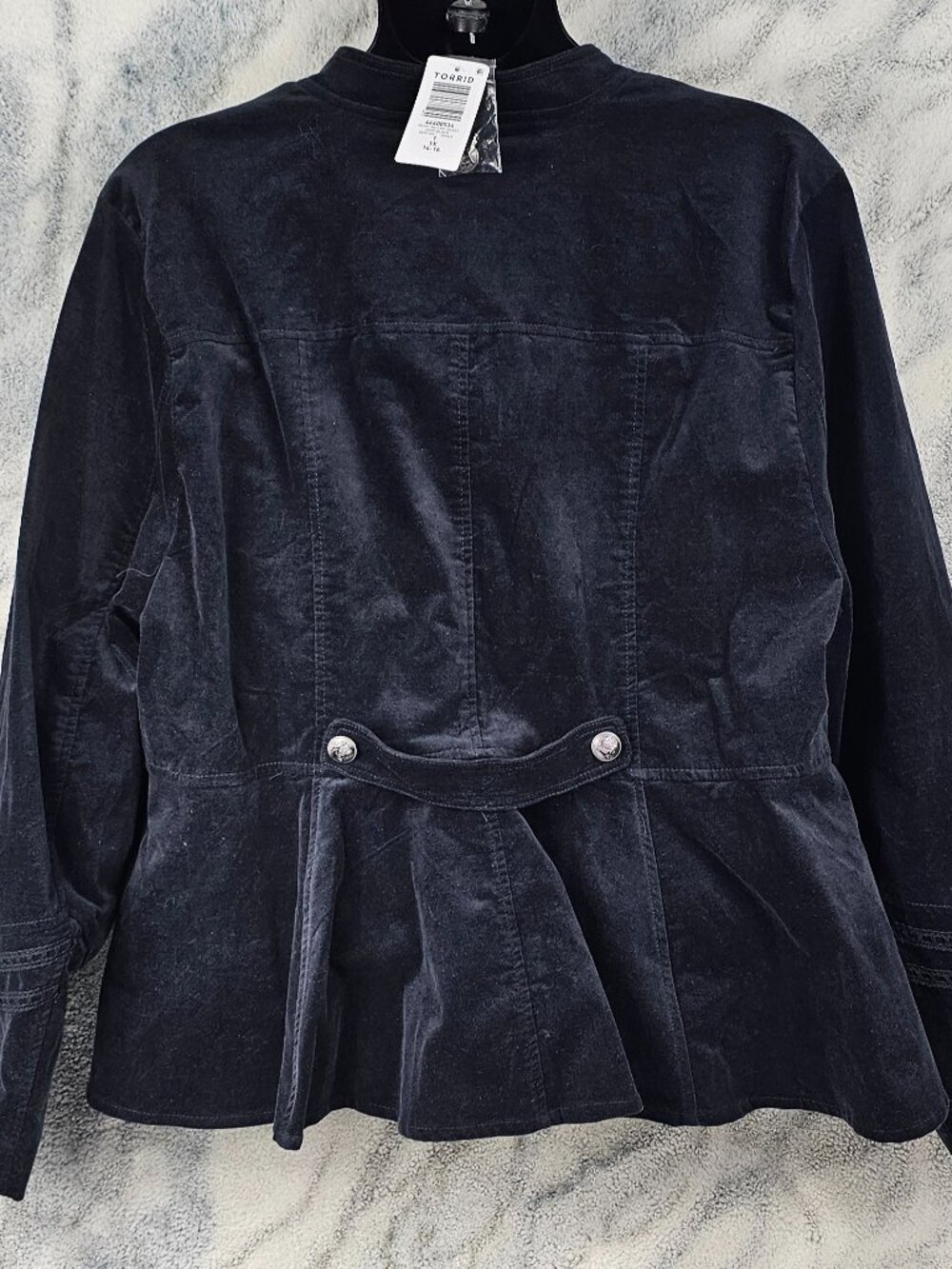 Torrid 1 1X 14-16 Deep Black Woven Velvet Military Jacket Double-Breasted Peplum - Picture 5 of 9